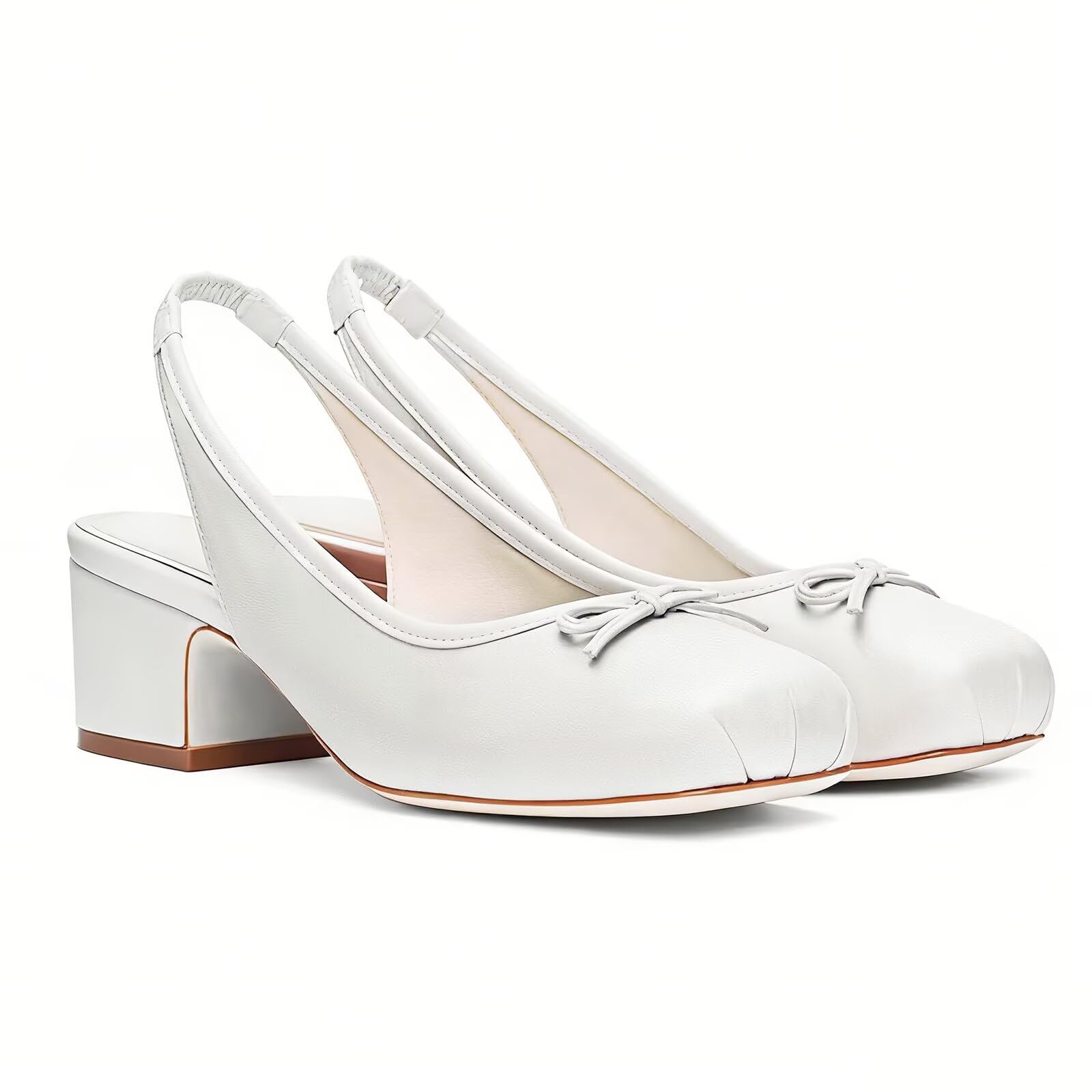 Photo 1 of *MAJOR DAMAGE*
Agodor Slingback Heels for Women Ruched Satin White Ballet Mary Jane Shoes with Bow Square Toe Ballerina Pumps Low Chunky Block Heels Elastic Rear Strap Comfortable Dress Ballet Shoes US7.5