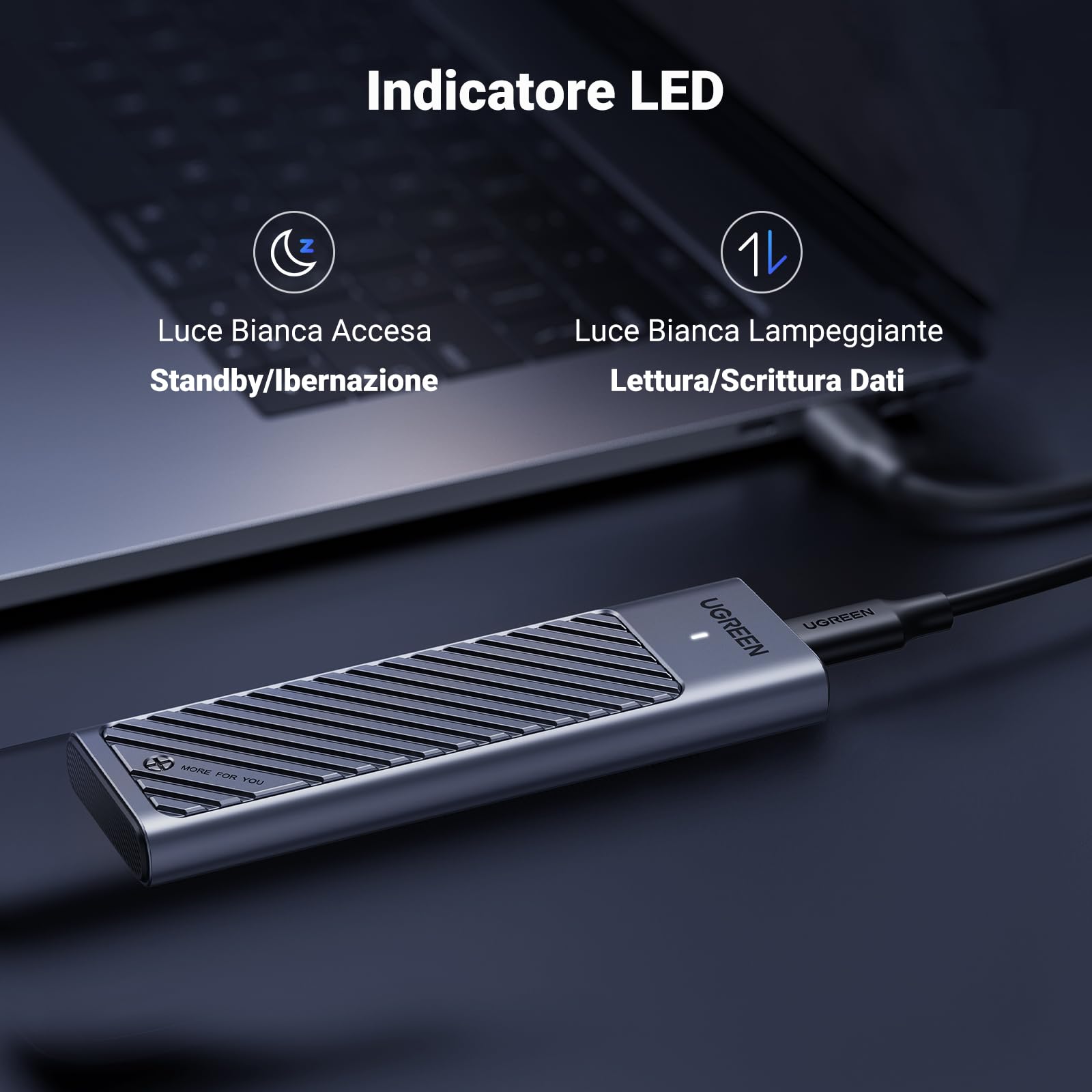 UGREEN Case SSD M.2 NVMe SATA 20Gbps USB C 3.2 Gen 2x2, Enclosure per Disco Rigido M/M&B Key 2230/2242/2260/2280, Case Hard Disk con Cavo Compatibile con 970 Evo Plus 980 PRO WD SN770 Kingston