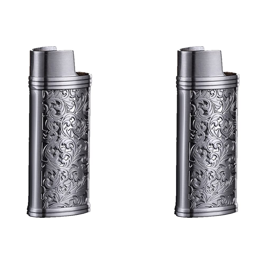 Vintage Floral Metal Lighter Case Cover Holder - 2 Pcs Reusable Lighter Case for Travel & Decoration