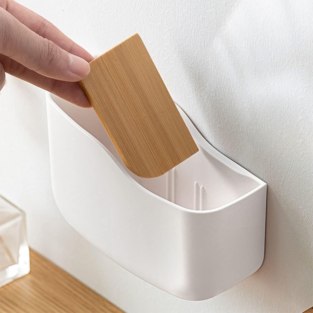 LINFIDITE Adhesive Remote Control Holder 2 PCS Universal Controller Holder Wall Mount Storage Organizer Box No Drilling with Slot Home Office Desk Nightstand Stationery Supplies Phones Charging,White