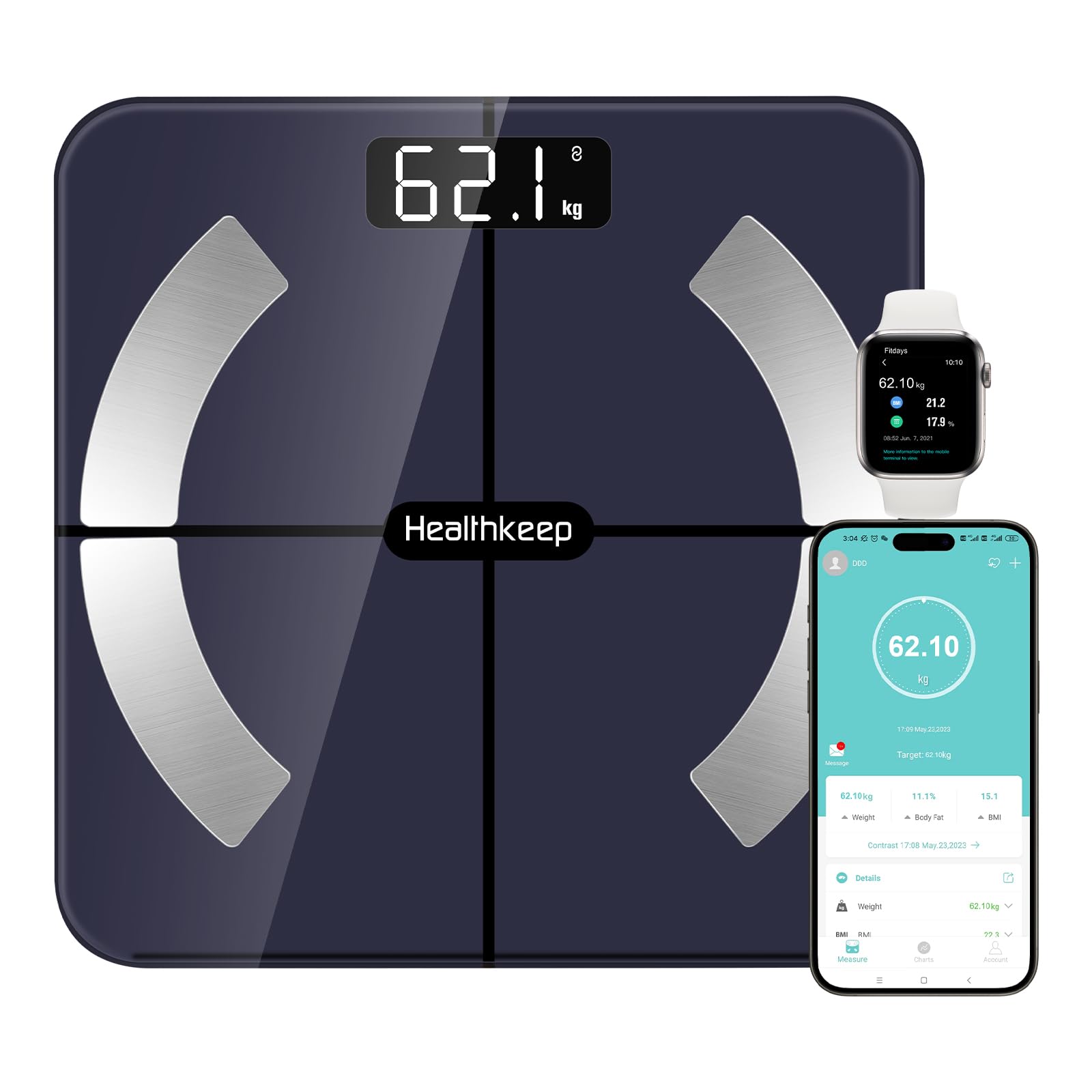 Bilancia Pesapersone Digitale Bilancia Pesapersone Impedenziometrica Intelligente Bluetooth Bilancia 180kg, 260 * 260mm