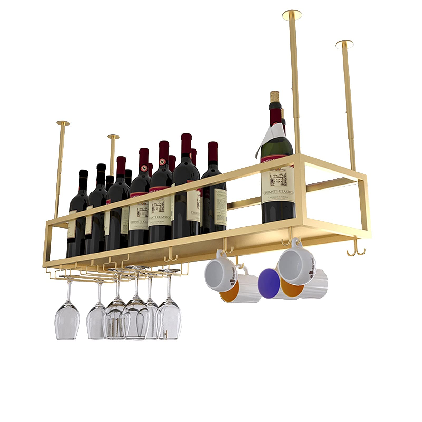 Support Suspendu pour Bouteilles et Verres, étagère Flottante au Plafond, Support de décoration en métal pour Amateurs de gobelets, H réglable