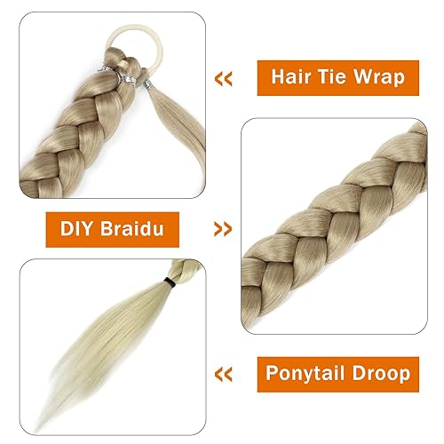 Miniatura 2 de Extensión de cola de caballo, extensión de cola de caballo trenzada, para mujeres negras, con banda para el cabello, envoltura recta con extensión