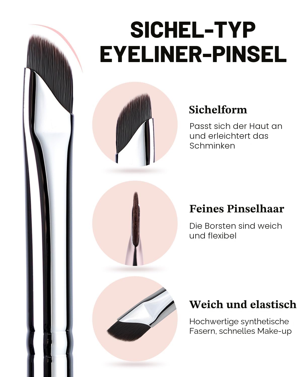 EIGSHOW EyelinerPinsel, sichelförmiger Eyeliner Pinsel, fein abgewinkelt, ultradünner Eyeliner-Pinseln für Augenbrauen, Lidschatten (E865)