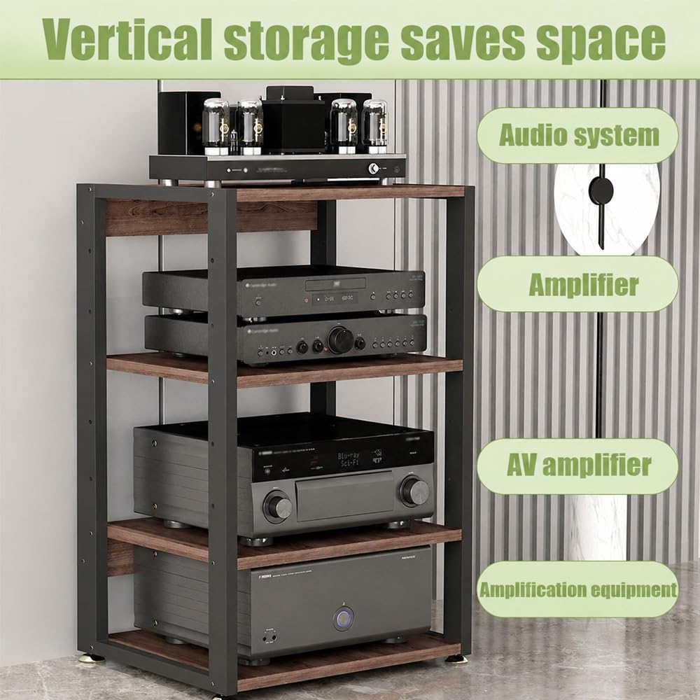 Generico Rack Multimediale AV Mobile, Mobiletto Porta Componenti Aperto HiFi A 2 3 4 Ripiani, Mobile Stereo HiFi Con Ripiani Regolabili, Altoparlanti Rack(55x40x48.5cm/21.7x15.8x19in)