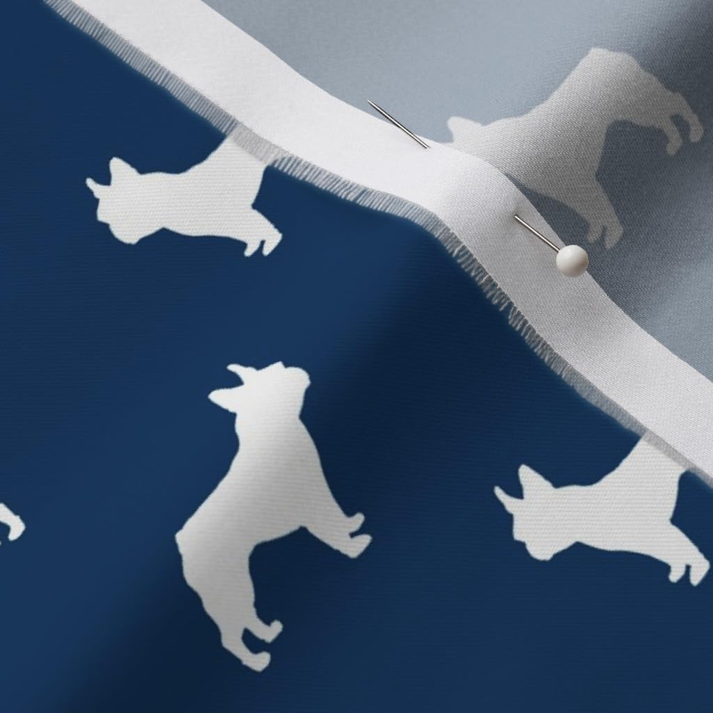 Spoonflower Fabric - French Bulldog Dog Silhouette Navy Frenchie Dogs Printed on Organic Cotton Sateen Fabric by The Yard - Sewing Quilting Apparel Home Decor