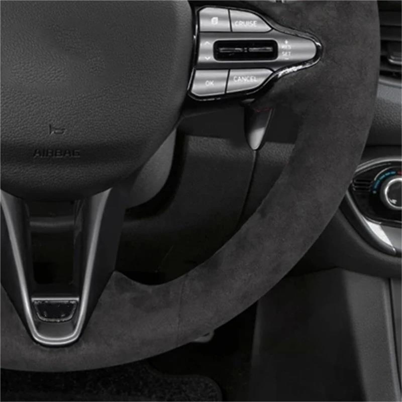 Lenkradbezug rutschfeste Schwarze Wildleder-Leder-Geflecht-Auto-Lenkradabdeckung Für Hyundai Für Veloster N 2019-2021 Für I30 N 2018 2019 2020 Leder Schutzhülle(Schwarzer Faden)
