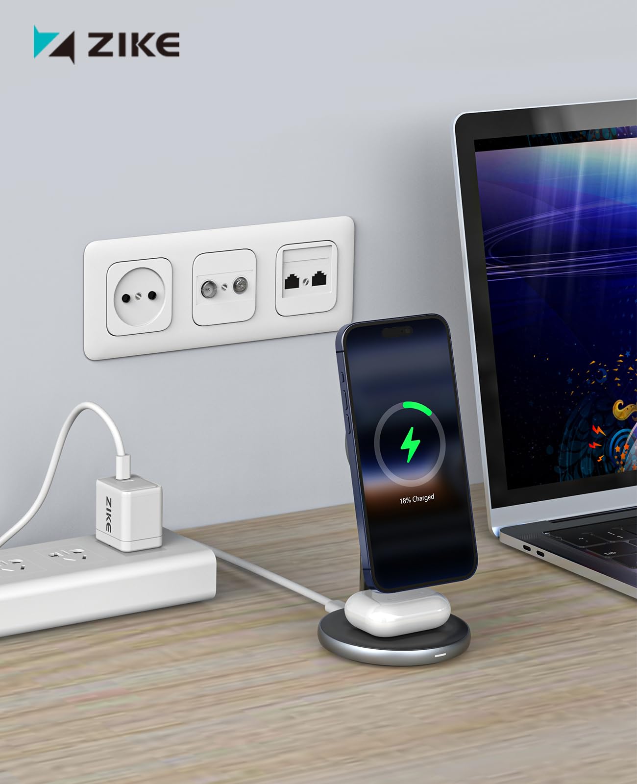 ZIKE 2-in-1 Ladegerät mit MagSafe, 15 W iPhone Ladeständer Dual Induktive Ladestation Fast Magnetische Kabelloses Ladegerät für iPhone 17 Pro/16/15/14 Pro/Airpods Pro, mit Standby Mode