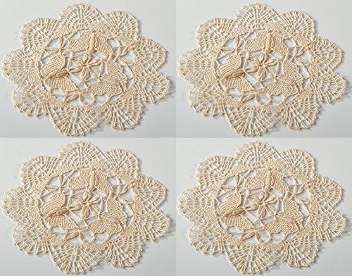 Fennco Styles Handmade All-Over Cluny Lace Cotton Doilies, 6 Inches Round, Beige (4)