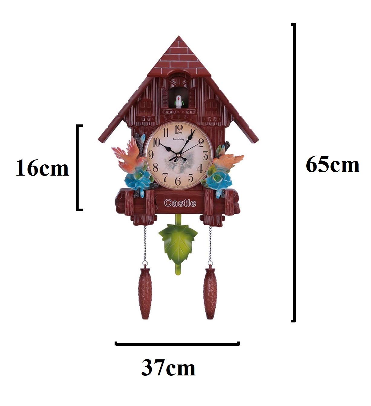 Three Secondz Bird Cuckoo Analog Wall Clock Alarm Clock - Fixed Door. Does not Open or Close (Light Brown, 65 cm x 16 cm x 37 cm, 3603_CFB), Plastic 3