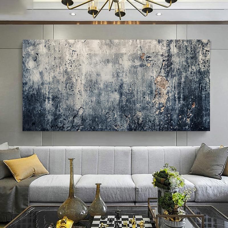 Cuadro de gran formato abstracto moderno con textura de hormigón sobre lienzo, ideal para la decoración de paredes de la sala de estar (25 x 50 cm/Marco interno)
