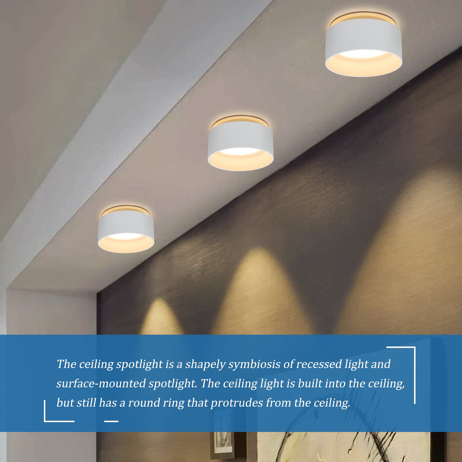 KYOTECH Foco LED de techo con luz indirecta, incluye módulo LED intercambiable de 5 W, blanco cálido, 3000 K, 400 lm, foco LED empotrable, redondo, blanco, empotrable, foco de diseño 30 mm, extraplano