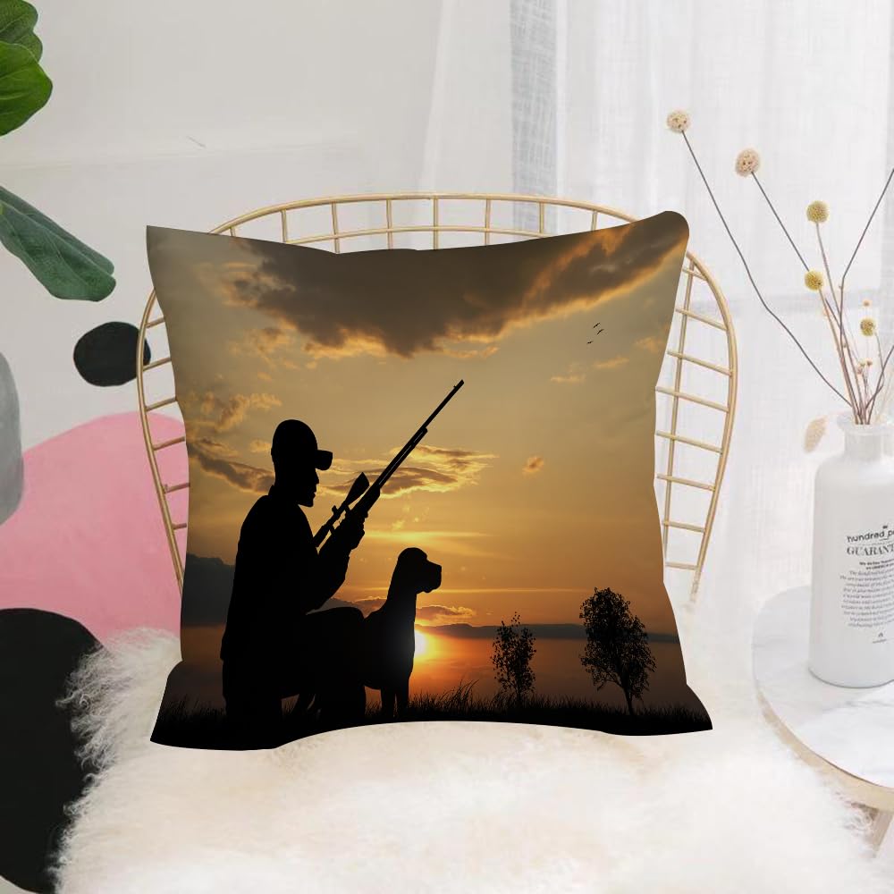 HYMSXW Cushion Cover,Throw Pillow Case Home Decorative for Living Room Bedroom Sofa Chair 20X20 Inch,Hunting decor, Fowling theme hunter with shotgun and dog aiming,Pillowcase 50X50cm