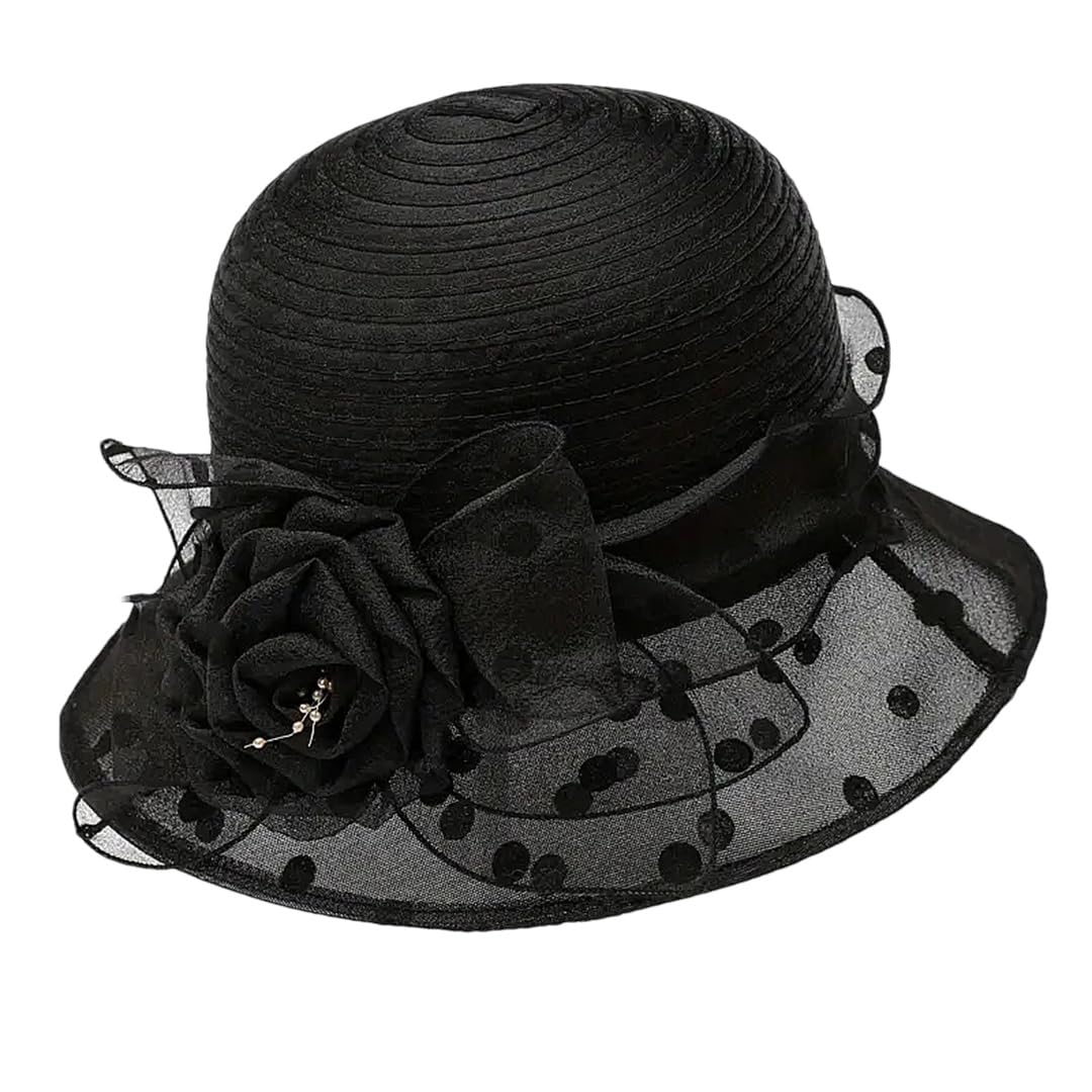 Yeuyyben Cappello da pescatore da donna con decorazione floreale, alla moda, elegante, da viaggio, cappello da pescatore per vacanze