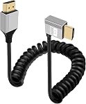 Left Angle HDMI Cable Coiled 4K 60Hz High Speed UHD HDMI Coiled Cable Support 3D, ARC, Ethernet for Computers, Blu Ray Players, Televisions, PS4/PS5 (Left Bent, 1.8 m)