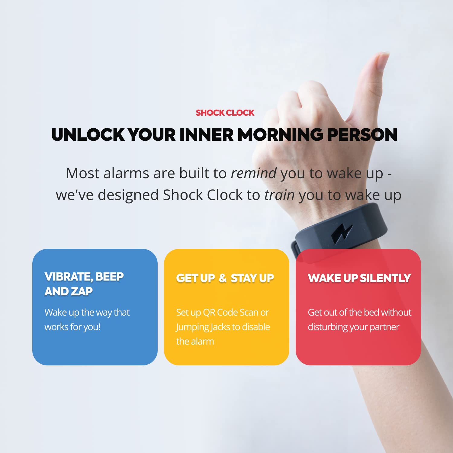 Shock Clock 2 Wearable Silent Vibrating/Zapping Alarm Clock for Heavy