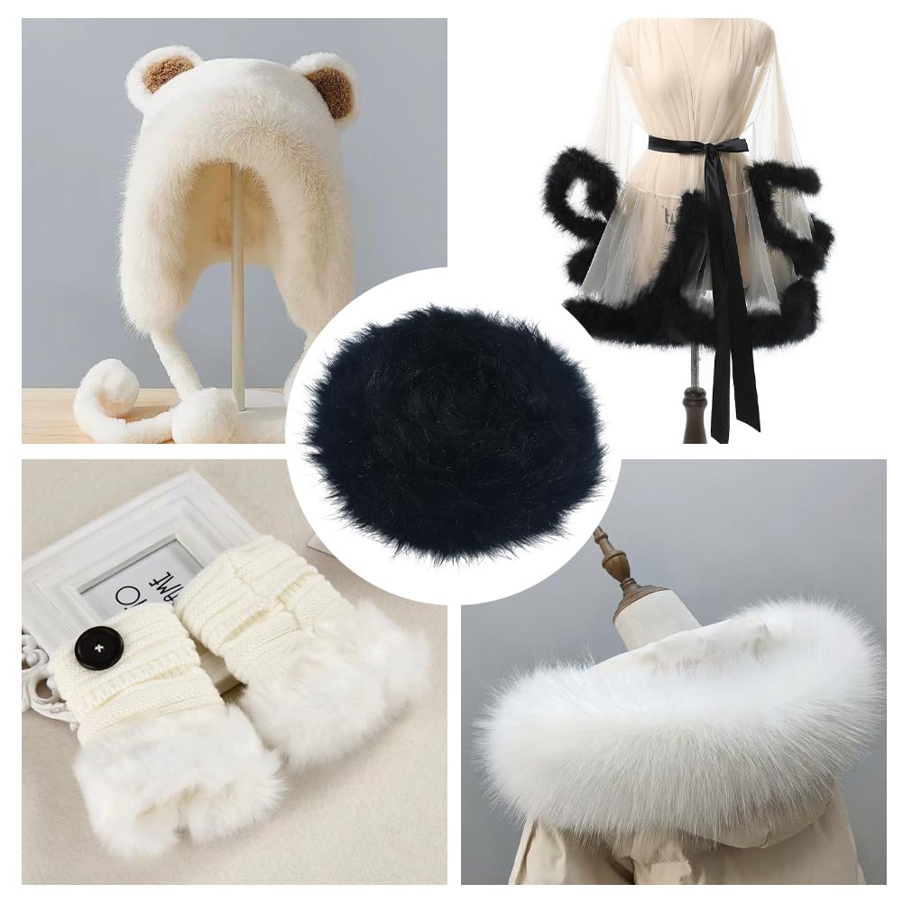 Bande Chenille Pour Vêtements Accessoires Ruban Fausse Fourrure Noire Chenille | 2 Rouleaux De 2 M (4 M Total) | Pour Couture, Décoration Noël, DIY | Tissu Pelucheux Laine Fourrure