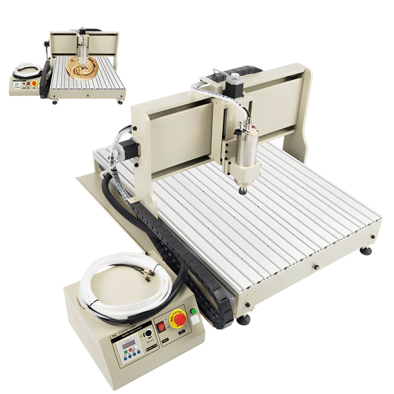 Máquina de grabado de 2200 W, máquina CNC, herramienta de grabado para metal/vidrio/madera, enlace de cuatro ejes, modo de control, ordenador, 24000 rpm, área de trabajo de 104,5 x 72 cm, grosor