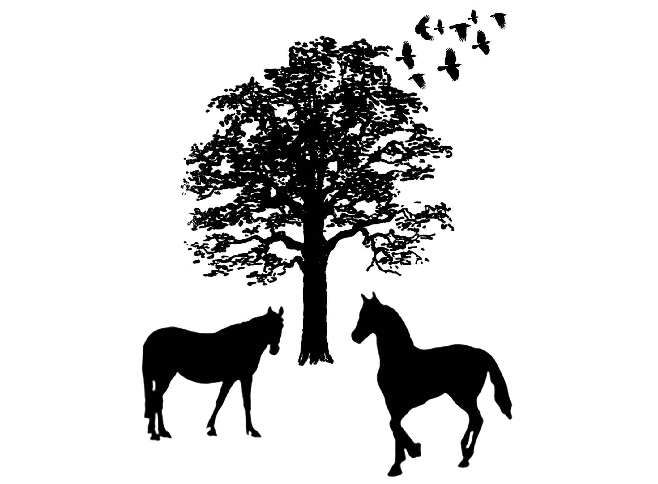 Tree Horses Birds 2 pcs 4 Inch Black Fused Glass Decals