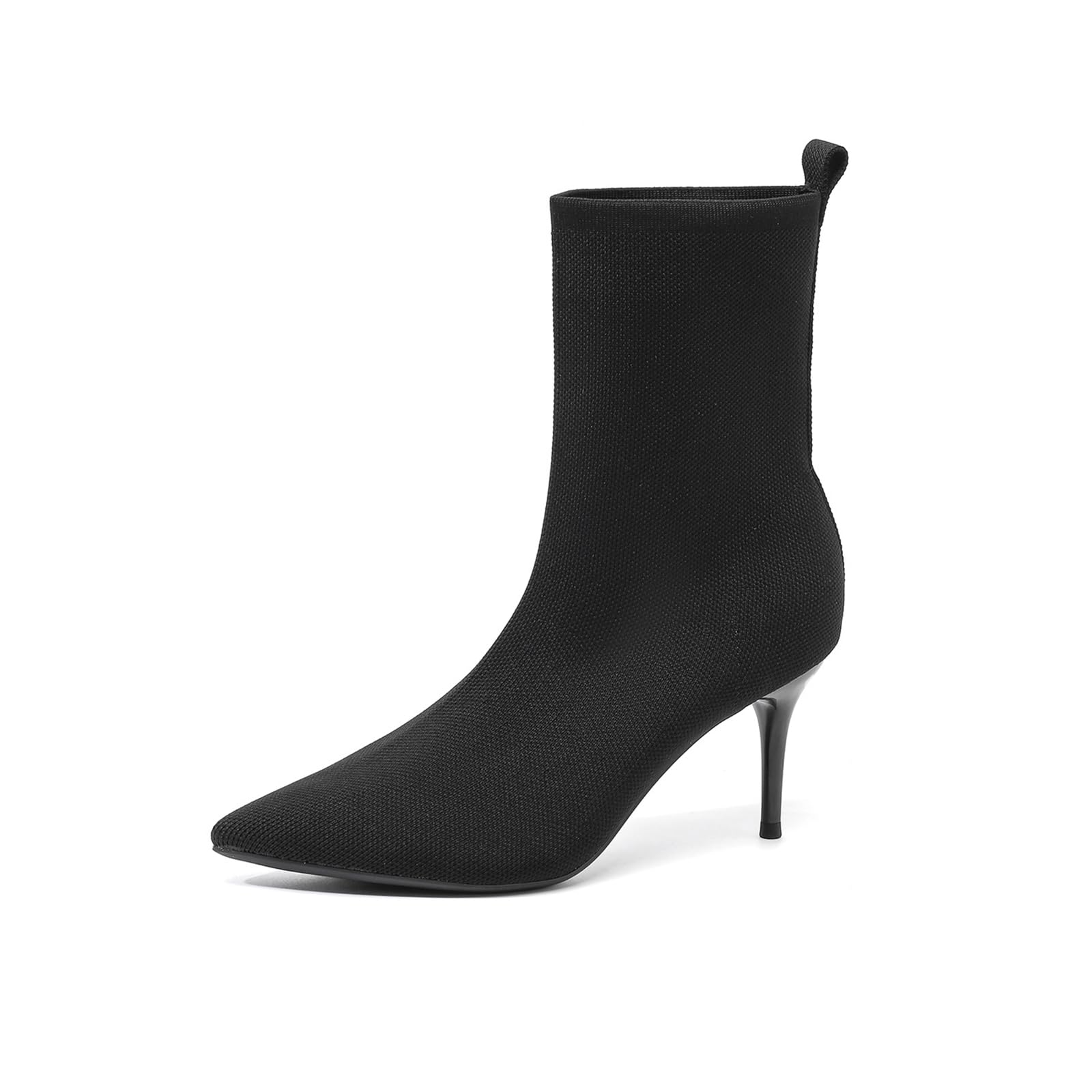 Womens Knit Stiletto Ankle Boots Sexy Pointed Toe Pull On High Heel Lightweight Mid Calf Boots for Work