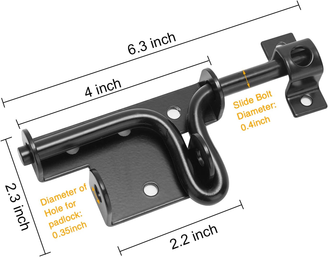 Heavy Duty Sliding Gate Latch Metal Slide Action Bolt Gate Latch for Wooden Fences Shed Barn Doors by Henson, Black (1 Pack)