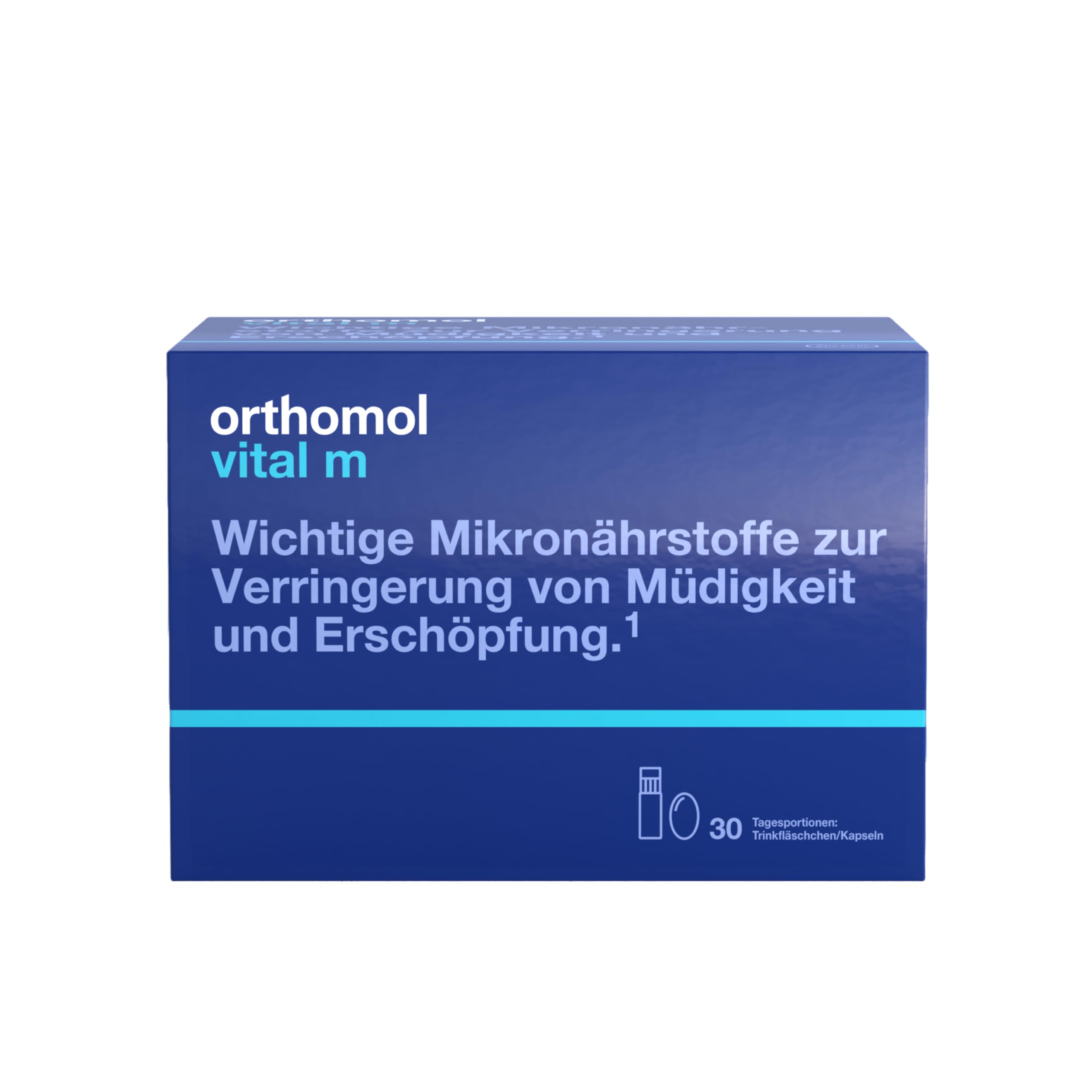 Orthomol Vital m für Männer - bei Müdigkeit - mit B-Vitaminen, Omega-3-Fettsäuren und Magnesium - Trinkampullen/Kapseln à 30 x Tagesportionen - Orangen-Geschmack