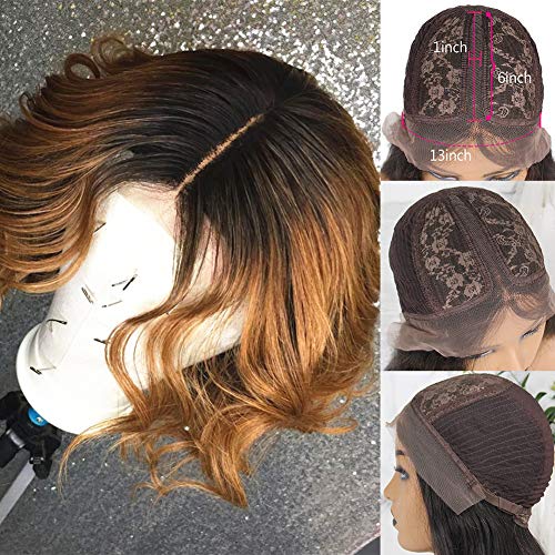 Wicca 13x6x1 Lace Front Wigs T-Part Lace Wig Brazilian Human Hair Ombre Brown Color Natural Curly 130% Density Pre Plucked (10 Inch, 13x6x1 Lace Front Wigs)
