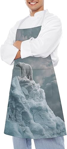 Miniatura 4 de MUSM Apron for Adults - 27.6 X 31.5 Inch, Heavy-Duty Polyester Aprons with Two Large Pockets, Waterproof On Top of Iceberg Kitchen Apron for