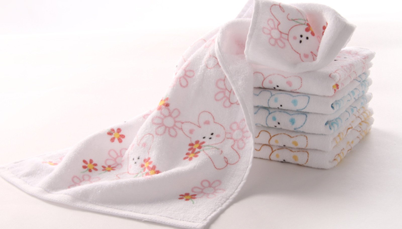 T1035 Pink/yellow Lovely Cartoon Rabbit Pattern Baby Kid Bathroom Hand Face Towels 49cm×30cm Rectangular Cloth 100% Cotton Super Soft Touch First Class Product (Pink)
