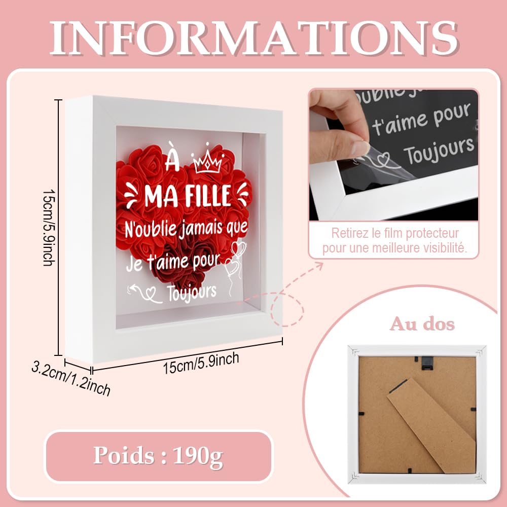 Cadeau pour Ma Fille Cadre Profond Cadre Photo 3D Cadeaux Anniversaire Cadeau Amoureux Cadeaux Ma Fille d'amour Noel Saint Valentin