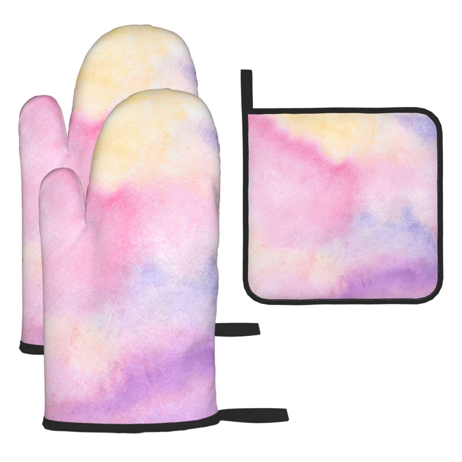 Rainbow. Print Oven Kitchen Gloves For Baking Outdoor Grilling Home Use Mitts Microwaving Bbq