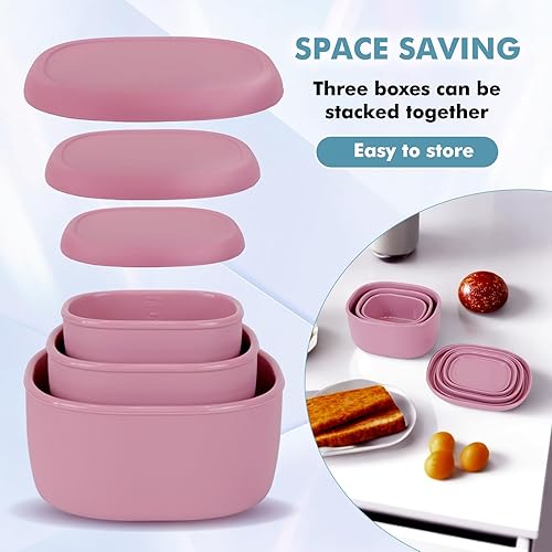Miniatura 5 de Anatole Juego de 3 recipientes de silicona para almacenamiento de alimentos, Bento con tapas, sin BPA, para lavavajillas, microondas, horno,
