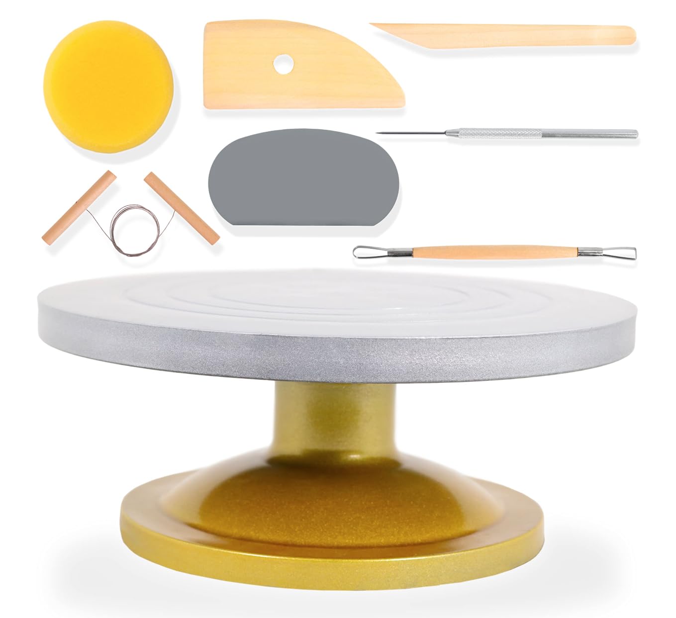 IRSTBL - Sculpting Wheel 12" – Heavy Duty Plastic Banding Wheel Turntable with Steel Bearings & Anti-Slip Base – Pottery, Ceramics, Model Making – Includes 8 Piece Clay Tool Set