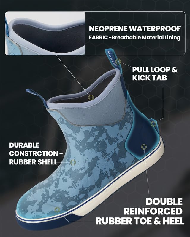 Image of OutdoorMaster Men's Deck Boots, Waterproof Anti-Slip Rubber Rain Boots, Breathable Saltwater Deck Shoes For Fishing Boating Camping Sailing