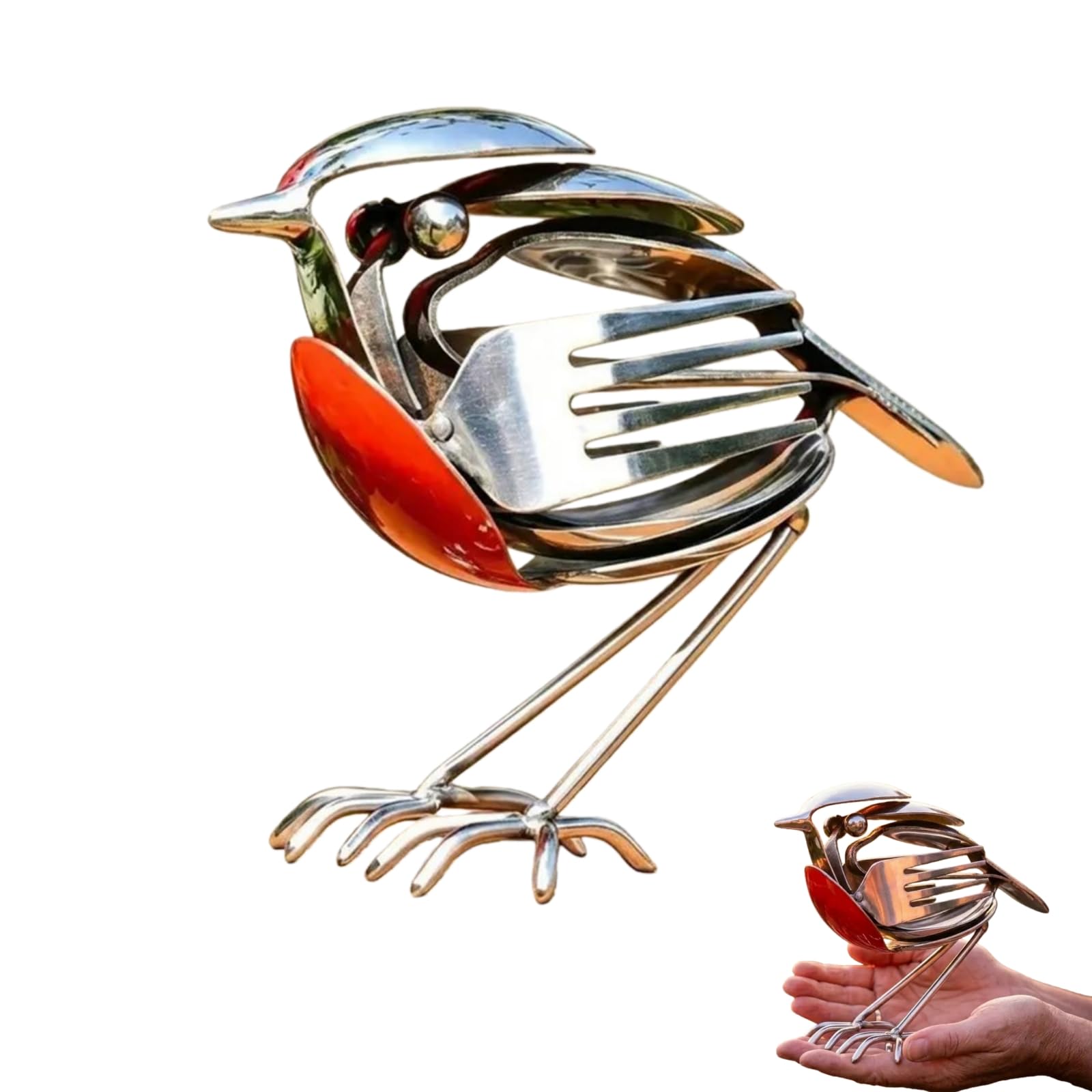 Recycled Fork & Spoon Robin Figurine, Metal Robin Bird Sculpture Rustic Red Chest Bird Statue Scrap Metal Art Decor, Handmade Garden Ornamen Indoor Home Art Decor Gift for Bird Lovers (1 PCS)