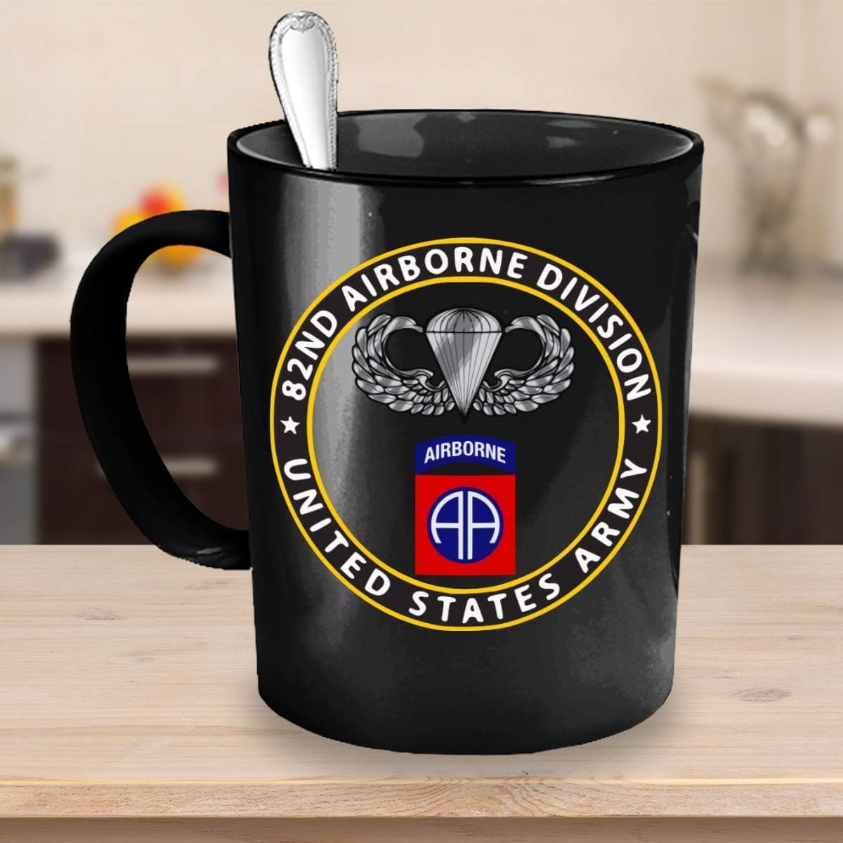 U.S. Army 82nd Airborne Division Coffee Mug - Paratrooper Wings (Black, 15oz) - Image 3