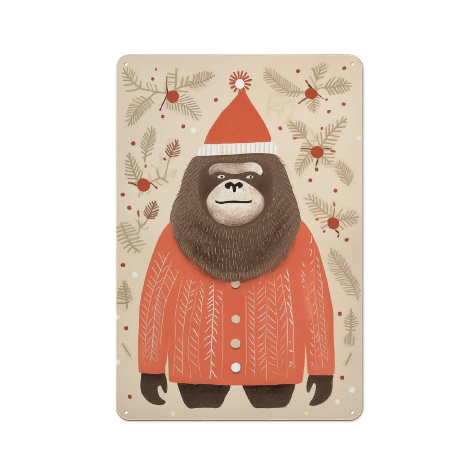 Junmoney Lovely Gorilla Xmas Metal Sign 30X20cm With For Pub Or Café, Retro Decor, For Cooler-Month Interiors With Retro Character