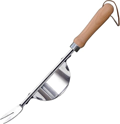 GREBSTK Horquilla de mano de acero inoxidable Weeder Tenedor Mango de haya Césped Yard Herramienta de jardinería