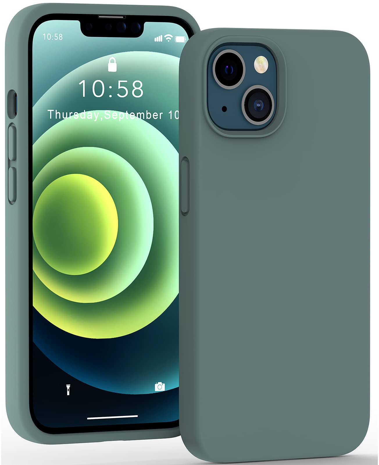 Designed for iPhone 13 Case [Liquid Silicone] [Super Durable] [Military Grade Shockproof] [Soft Anti-Scratch Microfiber Lining] Slim Full Body Protective Phone Case, 6.1"- Pine Green