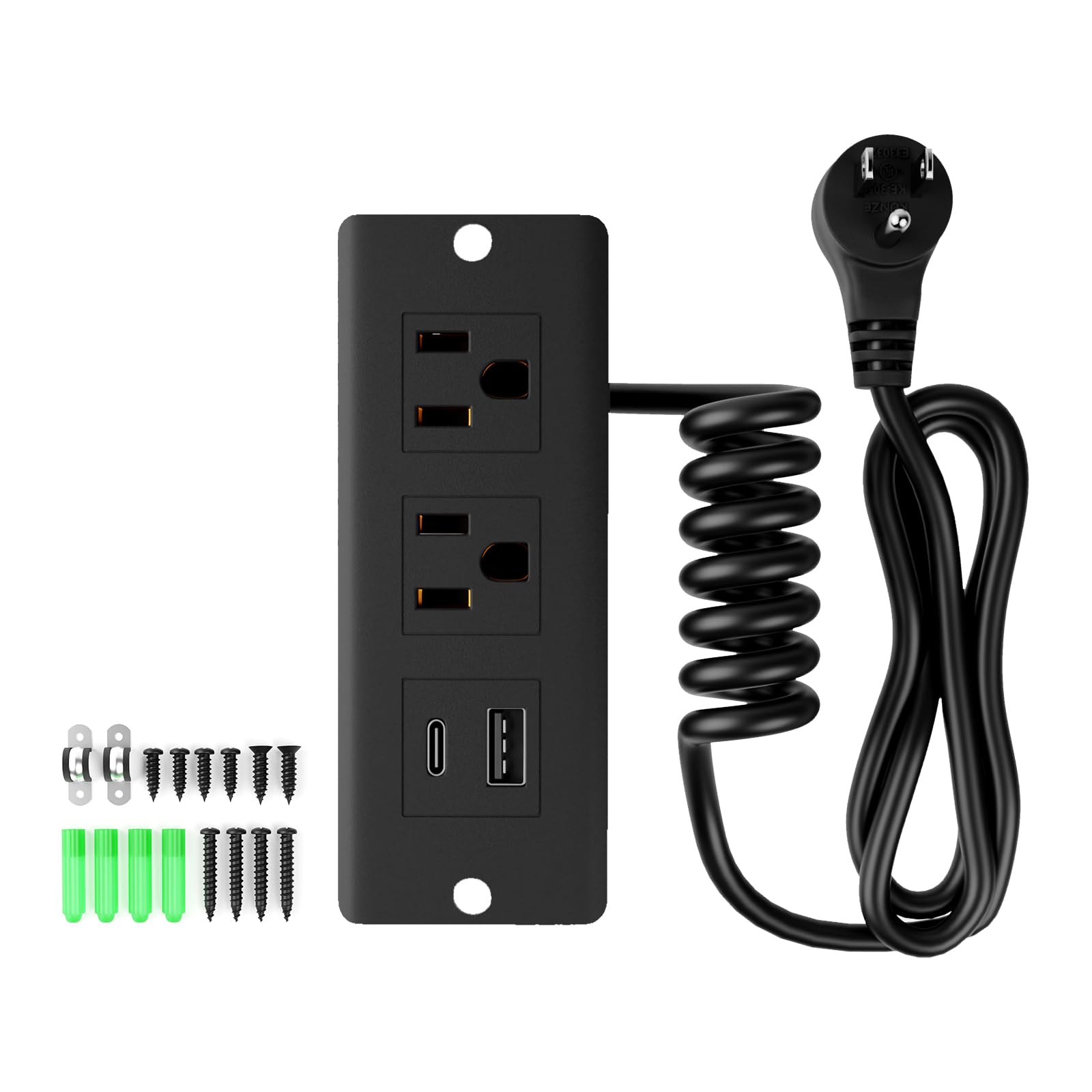 Drawer Outlet Kit, Recessed Furniture Power Strip, PD 20W Fast Charging Horizontal Outlet, Clutter-Free Drawer Socket with 2 USB(A & C) and 2 12 Amp