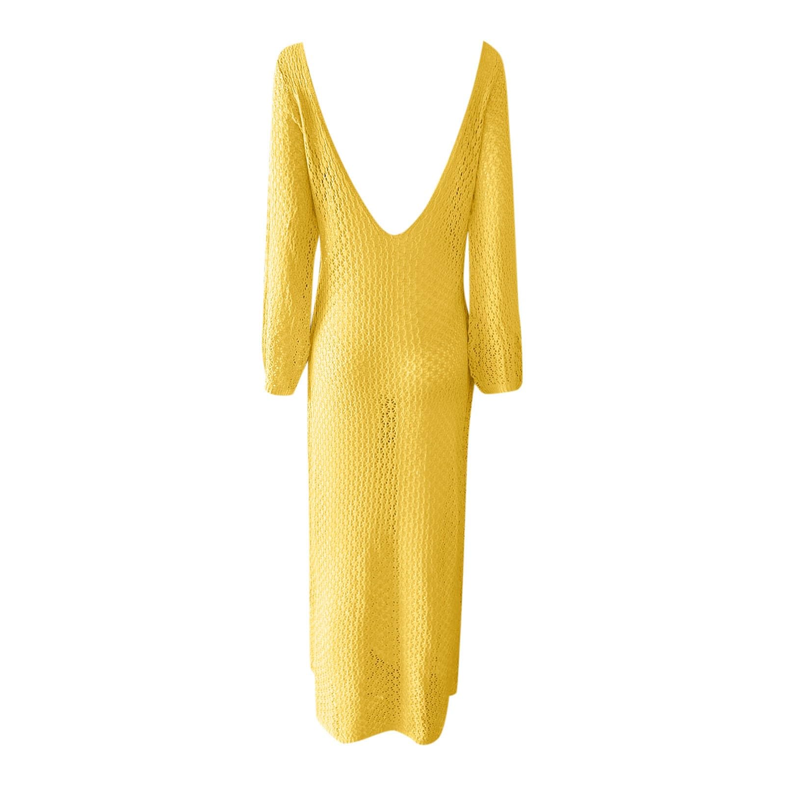 Maxi abito da donna all'uncinetto, da spiaggia, nuoto, vacanze, maniche lunghe, sexy, aderente, estivo, lavorato a maglia