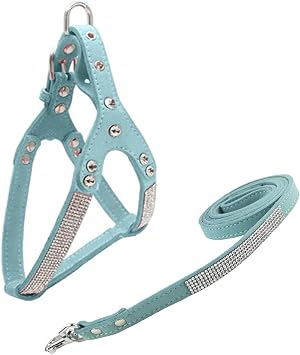 Fashion Dog Harness with Diamante and Leash Bling Cute Dog Harness Puppies Harness with Bling Leash for Small Dogs Medium Dogs