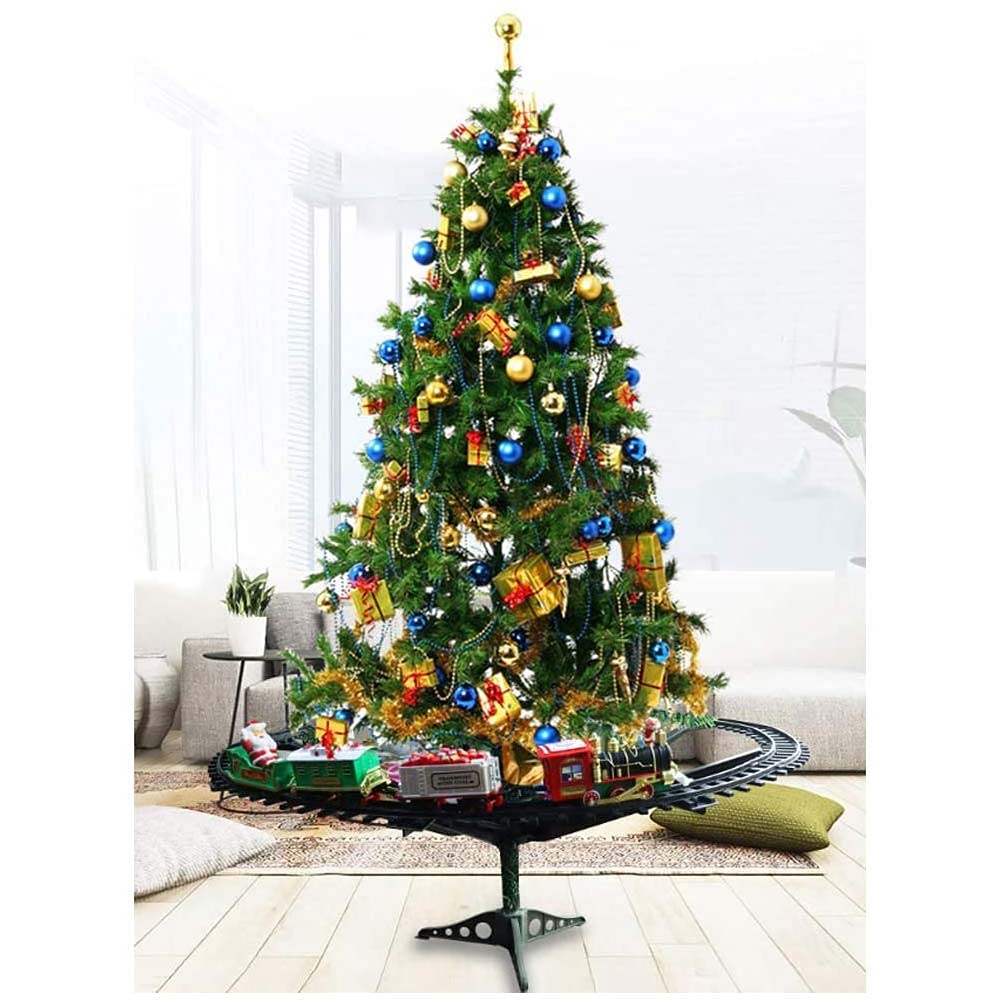 PARTENOPE Trenino Natalizio con Supporto Installazione per Centro Albero di Natale Treno Elettrico 2 Vagoni + Slitta Babbo Natale con Luci e Suoni Decorazioni Natalizie Diametro Pista 89 cm