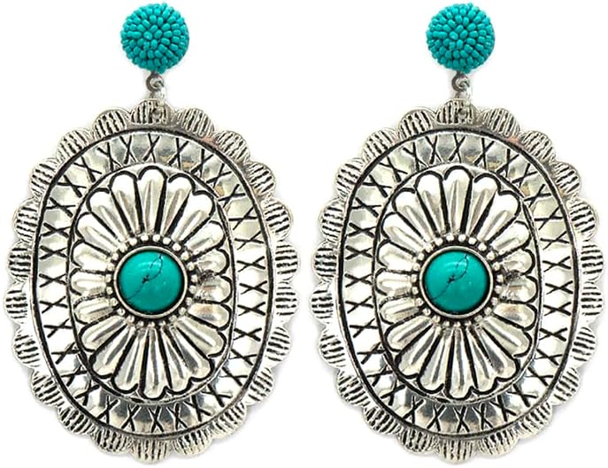 Western Concho Dangling Post Earrings Navajo (Turquoise) - Image 4