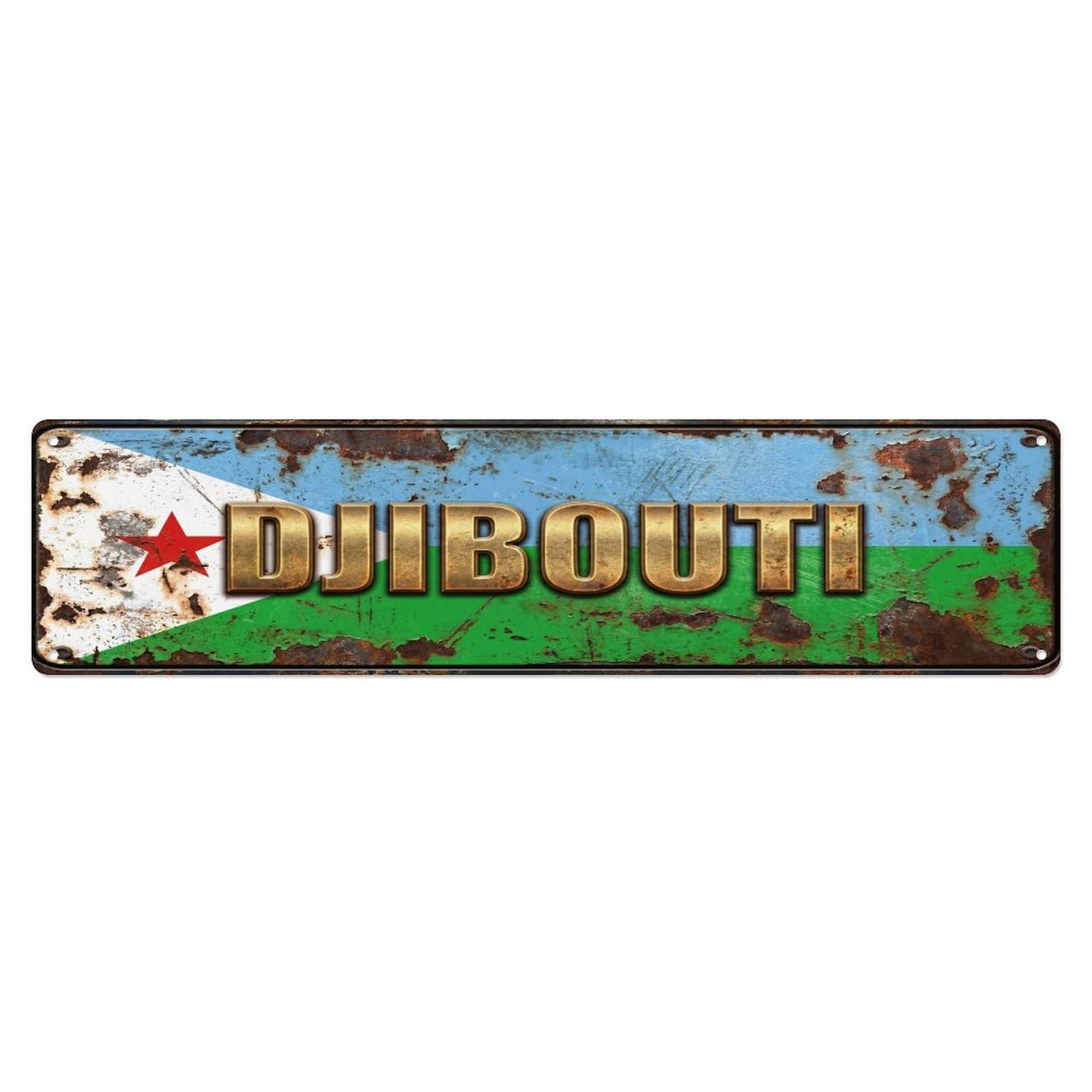 Xanthor Style Metal Tin Sign Vintage Djibouti Flag Pattern