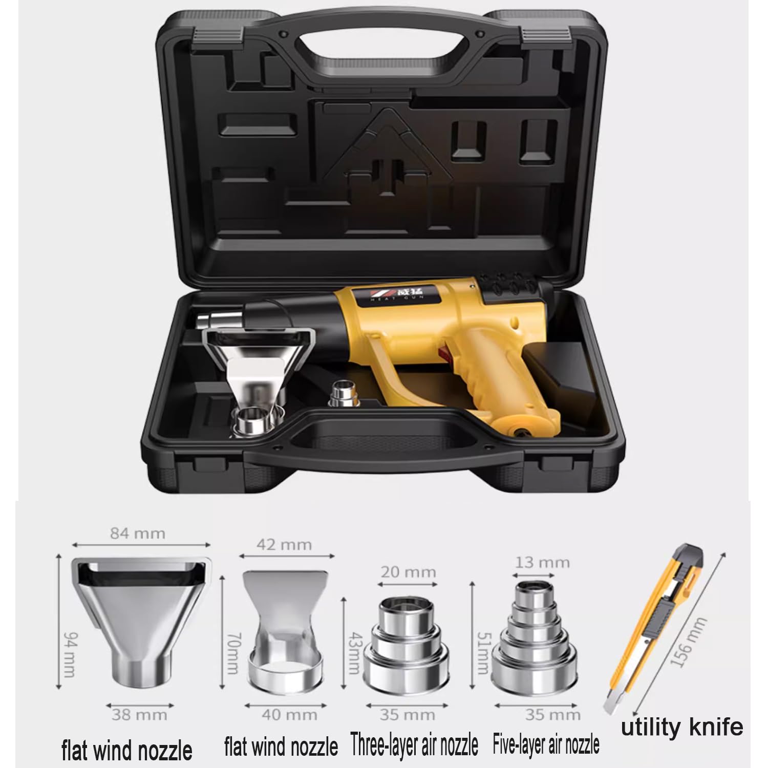 Pistolet thermique, kit de pistolet à air chaud robuste 2800 W, avec étui de transport, contrôle de température variable 140 ℉-1112 ℉ (60 ℃ - 600 ℃), avec 4 buses pour l'artisanat, PVC rétractable