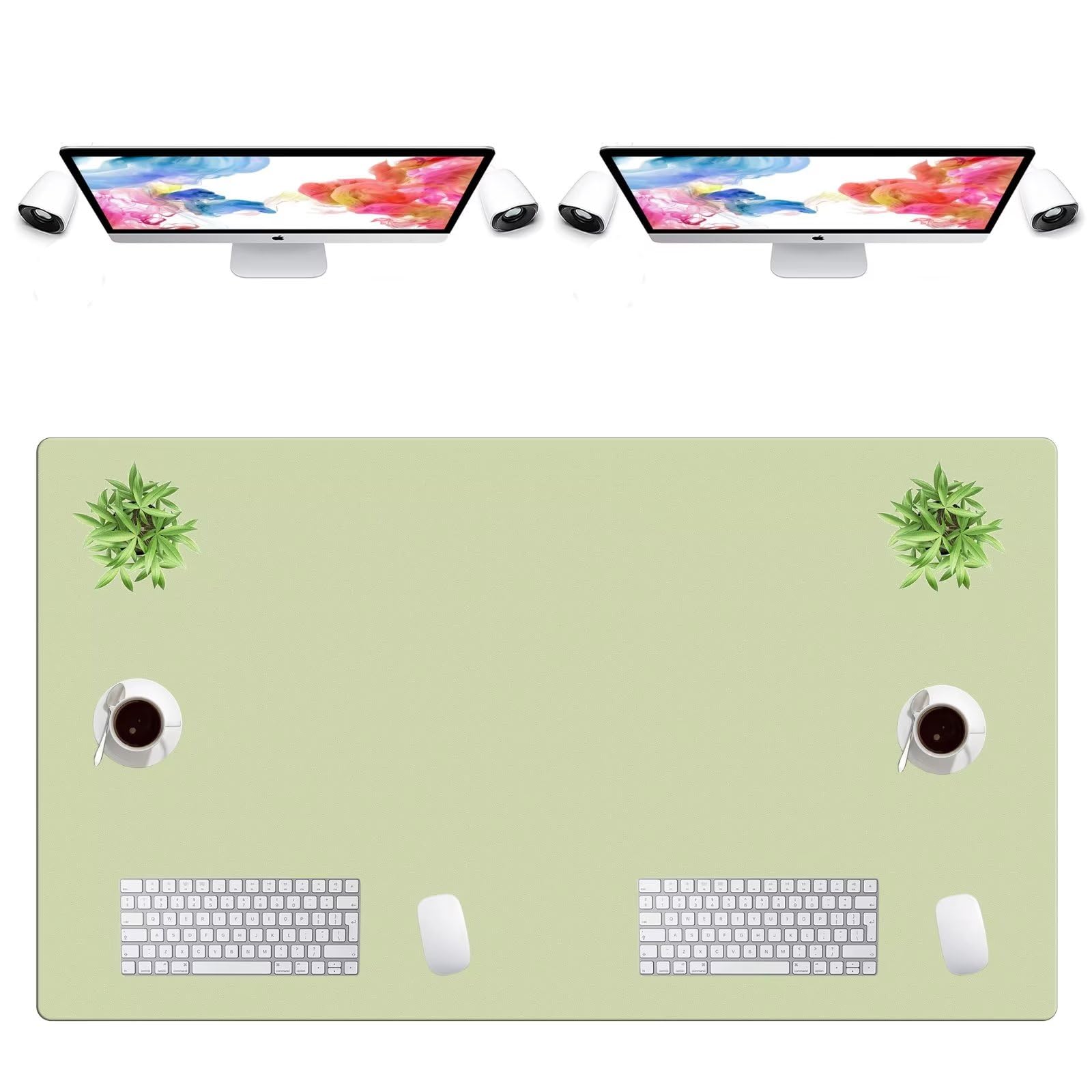 LL-COEUR Extra Large PU Leather Desk Mat Large Mouse Pad XXL Waterproof Table Mat Office Laptop Writing Pad (55.1 x 31.5 inch, Matcha Green)
