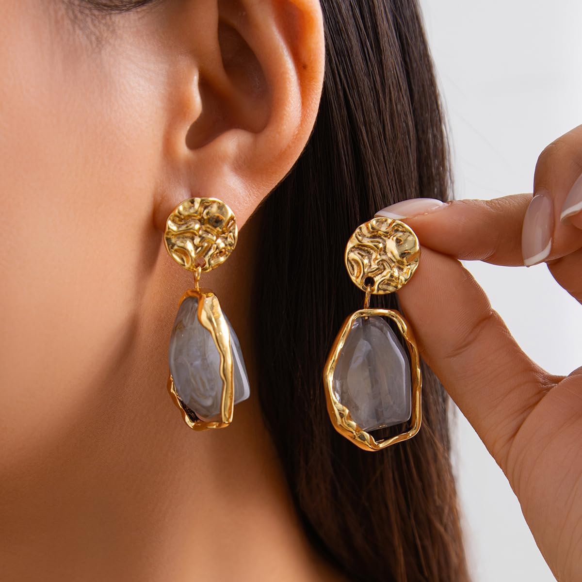 Irregular Crystal Drop Dangle Earrings for Women Gold Dainty Vintage Statement Natural Stone Gemstones Teardrop Irregular Melted Liquid Metal Wrinkle Earring Prom Accessories Jewelry Gift - Image 6