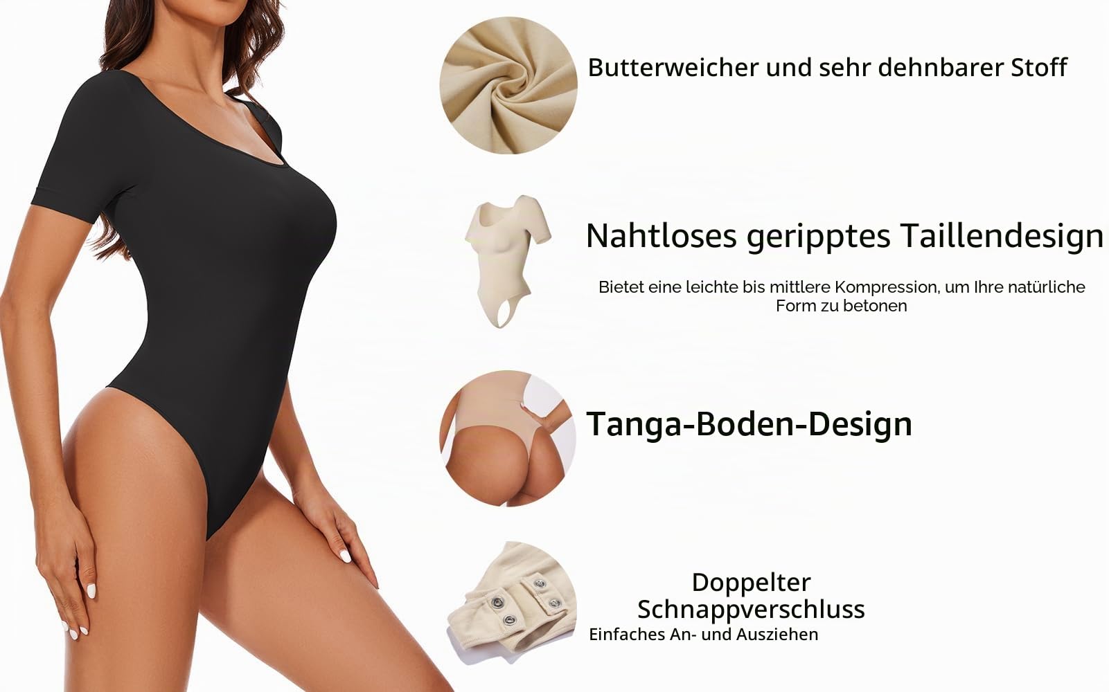 KSKshape Shapewear Damen Body Kurzarm Body Shaper Damen Bauchweg T-shirts Body Runde kragen Bodysuit