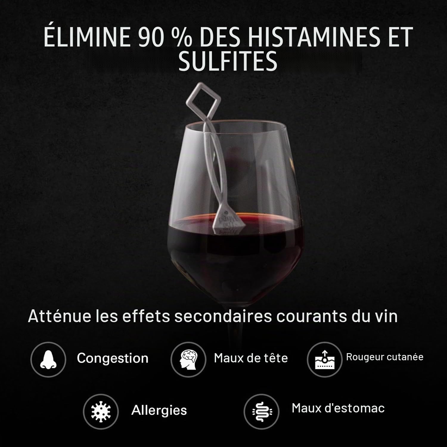 The Wand | Le seul filtre à vin qui enlève histamines et sulfites | Savourez votre vin sans effets secondaires 24 gris